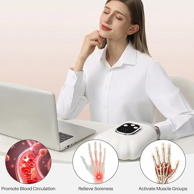 Hand Massager with Heat and Compression 3 Massage 4 Temperatures 5 Compression Models Finger Wrist and Palm Massager Ideal Gifts for Women/Men (White)