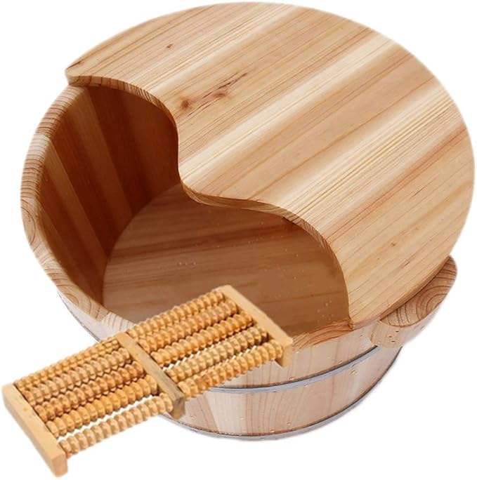 Foot Tub Wooden Foot Basin Foot Bath Barrel Fir Foot Barrel Thickened Ear Design Suitable For Families Massage Rooms Hotels Etc.40x27x32cm foot Bath Wooden Bucket Foot Spa Household Wash Ba