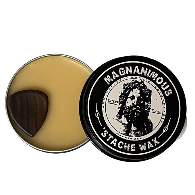 MAGNANIMOUS MUSTACHE/BEARD WAX (2 OZ) ALEXANDER SCENT (MAHOGANY COGNAC BLOOD ORANGE RED PEPPER CLARY SAGE BOURBON &amp SANDALWOOD) - STRONG HOLD FOR STYLING 'STACHES WITHOUT CLUMPY BUILD UP!