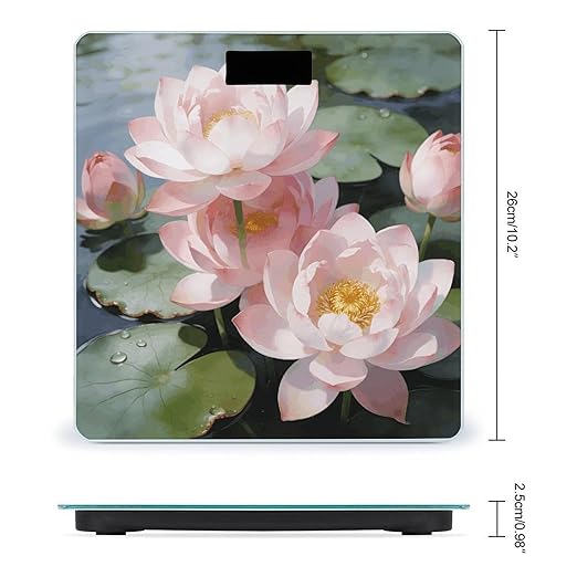 Bright Sunny Day Lotus Flowers Weight ScaleClear LED Display Bathroom Digital Weighing ScaleTempered Glass Digital Bathroom Scale for Body Weight Capacity Up to 400 Lbs