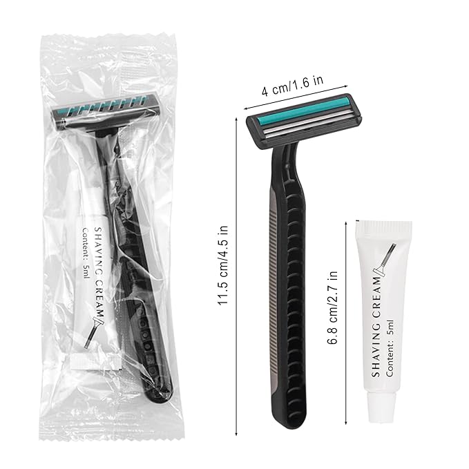 Disposable Razors in Bulk Bulk Razors with Knife Cap Grey Individually Packaged Disposable Razors Bulk with Shaving Cream for Hotels Homeless Nursing Homes Shelters Charities (pack-100)