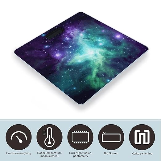 Green Blue Purple Galaxy Digital Bathroom Scale for Body Weight with High Precision Digital Weighing Scale with BMI Clear LCD Display and Step-On Measures Weight Up to 180kg