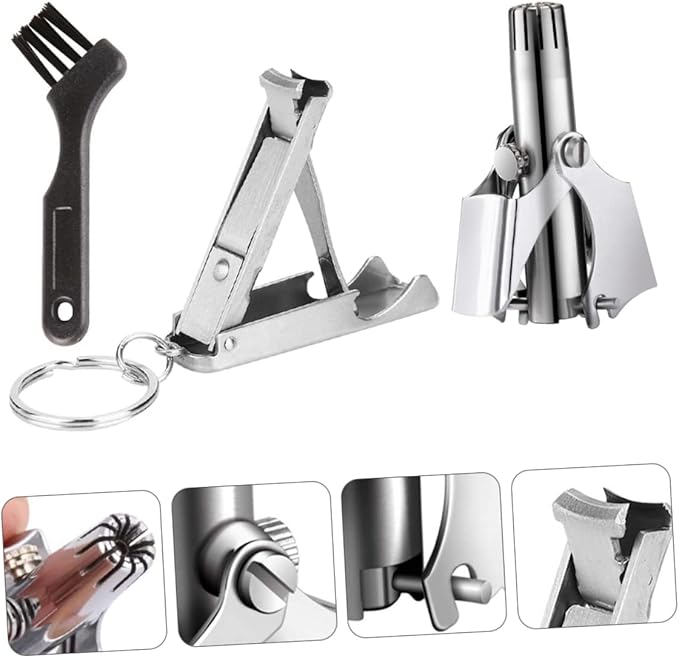 MERRYHAPY 3sets Men Nose Hair Clipper Portable Nose Hair Trimmer Removal for Men Scissors