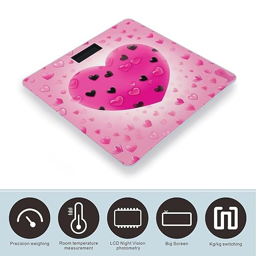 Digital Bathroom Scale for Body Weight Scale with Bright LCD Display High Accuracy Step-On Technology Auto On/Off Pink Love Heart Digital Scales 400 Lbs /180kg