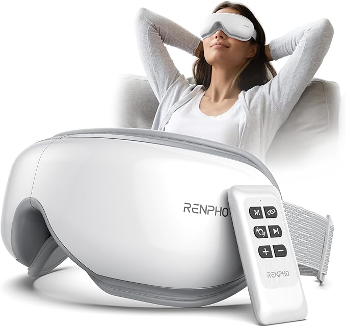 RENPHO Eye Massager with Heat Mothers Day Birthday Gifts for Women Men Her Him FSA Eligible HSA Sleep Mask with Remote Compression Head Massager for Migraine Relief Stye Eye Eyeris 1