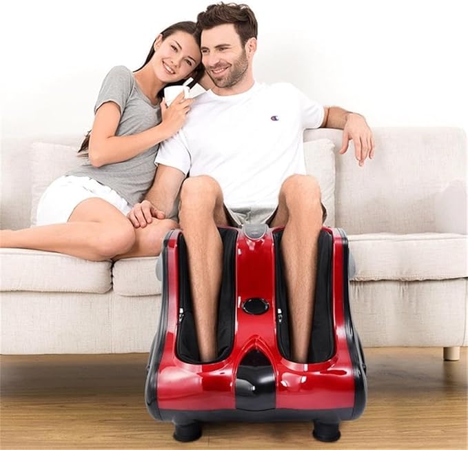 Pemberly Row Shiatsu Foot Calf Leg Massager 19.7 x 17.7 x 17.7 Plastic Construction Red Finish Adjustable Speed Settings Ergonomic Design Heating and Kneading Functions for Relaxation and