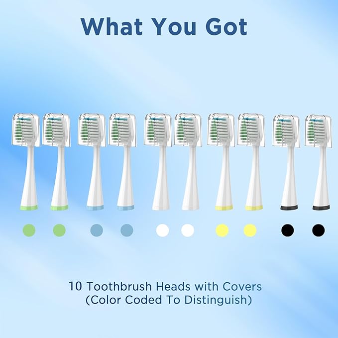 Replacement Brush Heads for Smile Bright Platinum Sonic Electric Toothbrush Soft Bristles 10-Pack with Covers