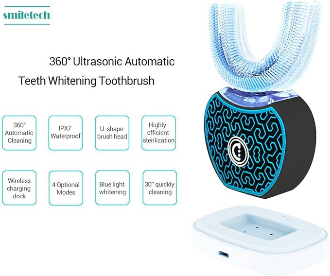 Automatic ToothbrushSonic Glow Toothbrush Teeth Whitening KitSonic BrushEquipped with Two Replacement Brush Heads (Black)