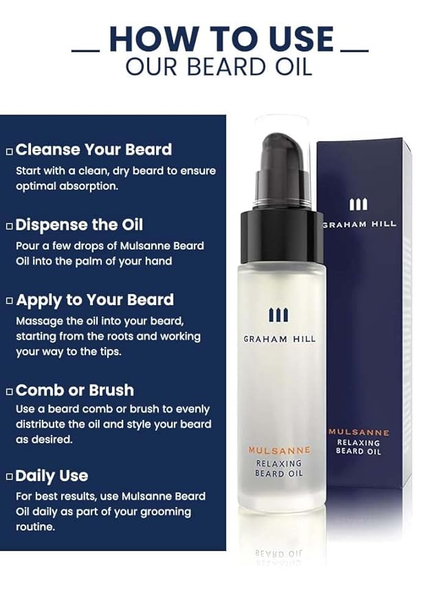 Graham Hill Mulsanne Relaxing Beard Oil for Men - 30ml | Nourishing Beard Growth Oil with Cold-Pressed Jojoba Prickly Pear and Mint - Vegan Beard Oil for Glossy Smooth Beard and Mustache
