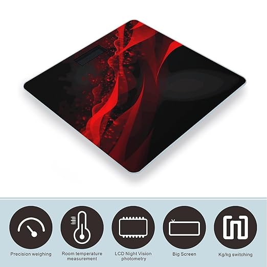 Black and Red Background Scale for Body Weight High Precision Digital Weight Scales with LCD Display Anti-Slip Sturdy Slim Tempered Glass Bathroom Scale for Home Use
