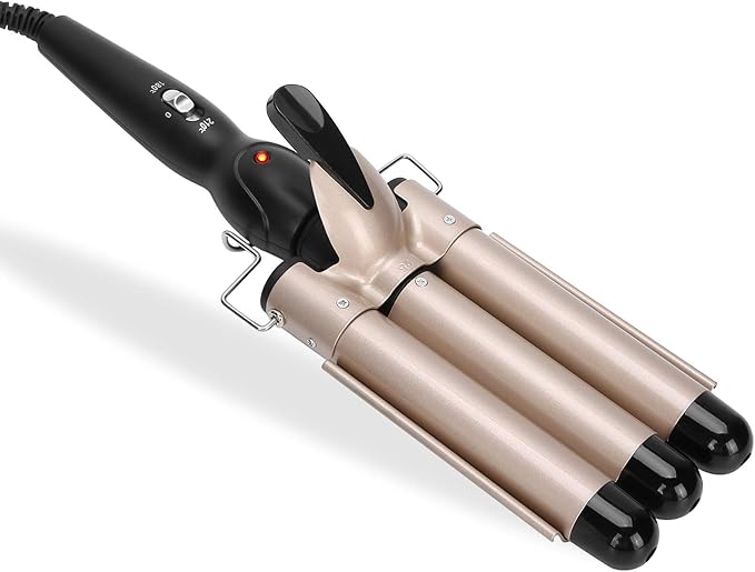 Hair Curling Tongs 3 Hair Curler Tourmaline Hair Curling Iron with 2 Temperature Class Quick Heating Electric Hair Waver Hair Styling Tool Golden Hair Crimpers(28mm)