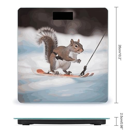 Skiing Squirrel Scale with LCD Easy-to-Read Anti-Slip Weight Digital Bathroom Scale Precision Weighing Scales Sturdy Tempered Glass Body Weight Scales for Daily Use
