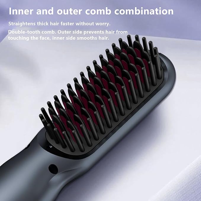 Hair Straightening Brush - Rechargeable 3-Temp Hot Comb - Negative Ion Hot Brush Hair Straightenerfor Women Volumizing Frizz Control Home Travel Party Wedding Birthday Christmas