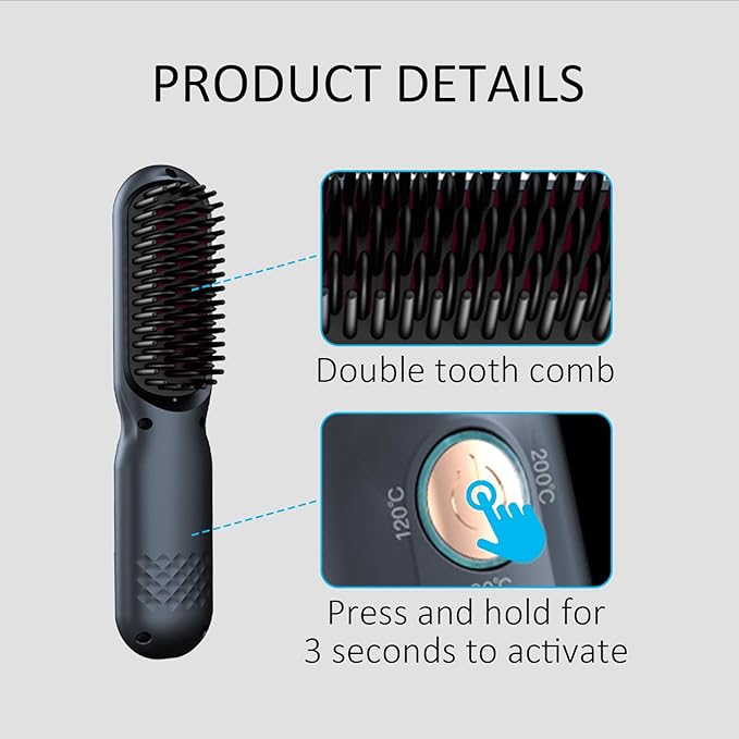 Hair Straightener Brush Comb Straightening Brush for Women with 4 Temps Fast Heating for Travel Teeth Design