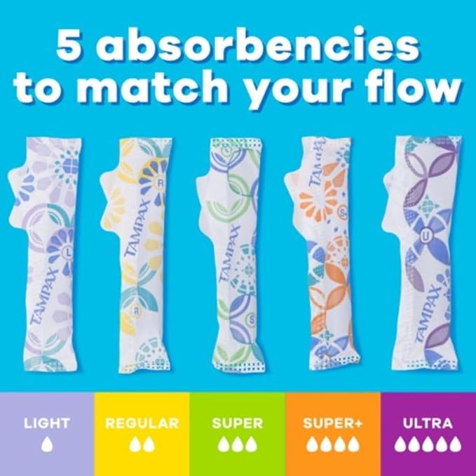 Tampax Pearl Tampons for Women Multipack with LeakGuard Braid Light/Regular/Super Absorbency Unscented 94 Count (2 Packs of 47) (Packaging May Vary)