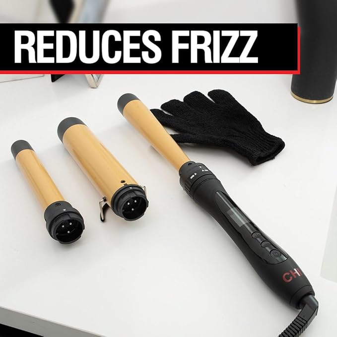 CHI Interchangeable Curling Wand 3 Barrel Attachments For Versatile Curls 0.5-1.25 Inverted Tapered Barrel 1 &amp 1.5 Barrel