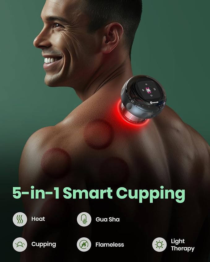 1 Pack 5-in-1 Smart Cupping Therapy Massager Electric Cupping Device with Red Light Dynamic Cupping Therapy Set with 12-Level Suction &amp Heat Cupping Machine for Muscle Pain Relief Knots Soren