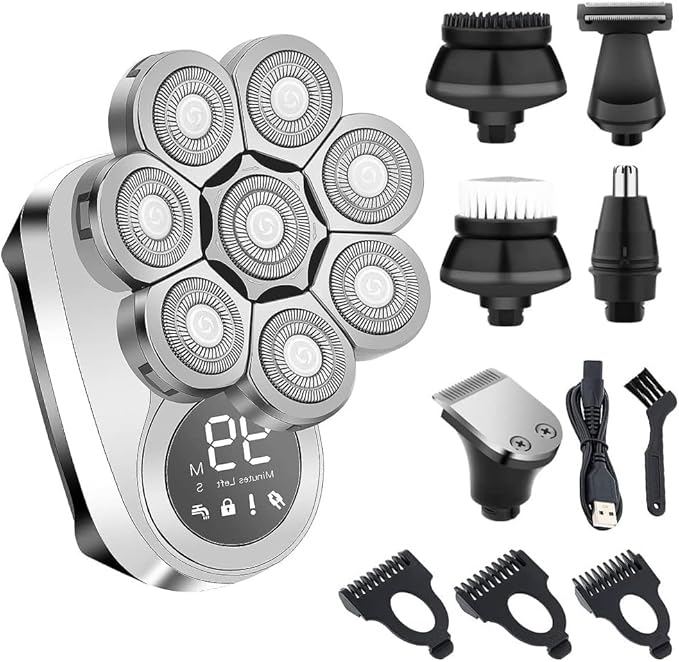 Electric Shavers for Bald Men 6 in 1 Mens Bald Head Electric Shaver Wet/Dry LED Display Faster-Charging Cordless Mens Grooming Kit