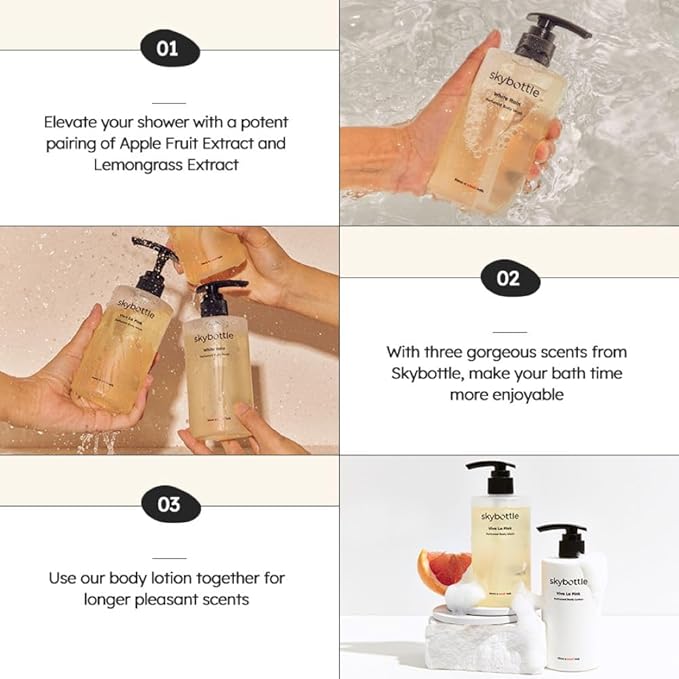 skybottle Body Wash Refreshing and Cleansing With AHA Deep Moisture for Dry Skin Perfumed with Bergamot White Rose Scent10.1 Fl. Oz