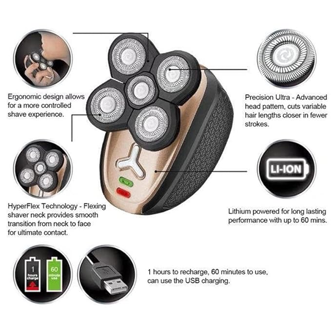 Electric Razor for Men 5 In 1 Men's Washable Electric Shaver Machine For Men Grooming Beard Trimmer Facial Rotary Electric Razor Usb Rechargeable