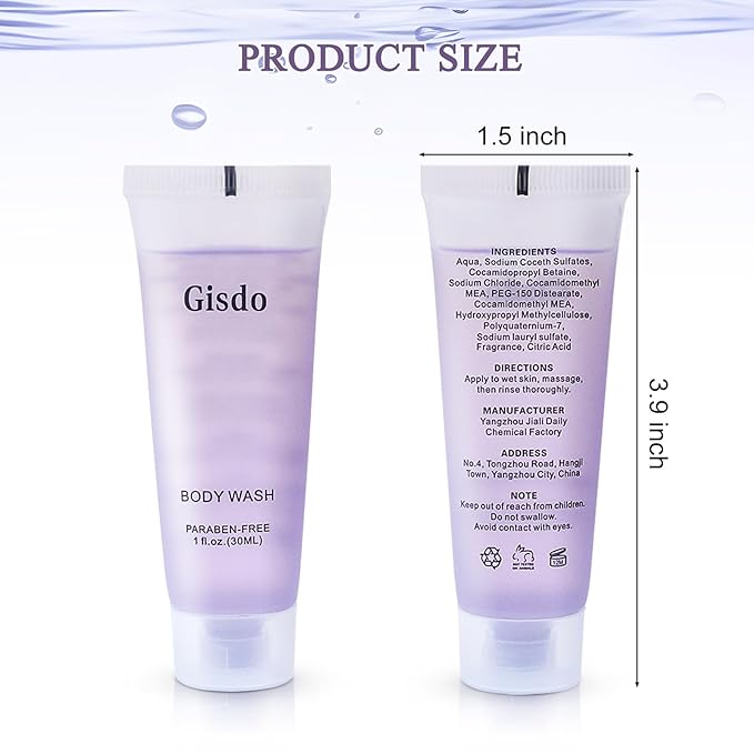 Travel Size Body Wash Bulk (1 fl oz 50 Pack) Refreshing Hotel Body Wash Mini and Small Size Shower Gel Guest Hotel Toiletries in Bulk