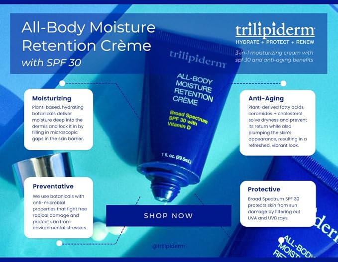 Trilipiderm Beach Lover Bundle - All-Body Moisture Retention Crème &amp Protective Day Crème Broad Spectrum SPF 30 Sunscreen Lotion Set for Face and Body Travel Size