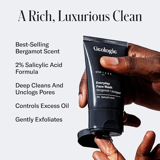 Geologie Complete Skincare Set for Men &amp Women | 3-Month Simple &amp Effective Daily Clear Skin Routine | Acne Oily Skin Dark Spots | Face Wash 2-Pack Retinol Face Cream SPF15 Moisturizer &am