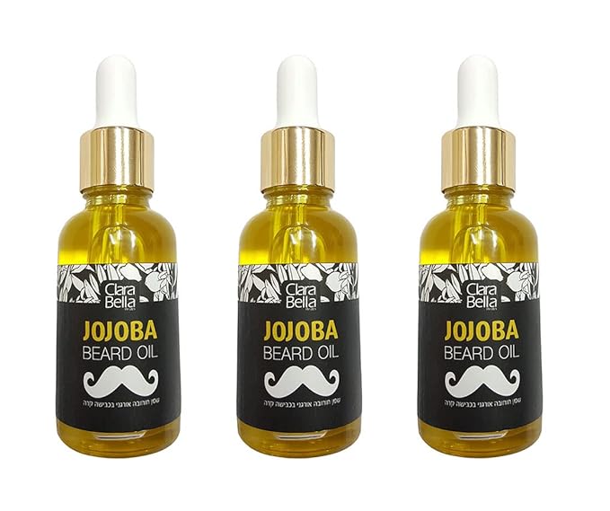 Jojoba Beard Oil for Men – 3 Pack | 100% Pure Organic Unscented &amp Soothing | Softens Coarse Beard &amp Mustache Hair | 1 fl oz Each (30ml) | Great for Gifting – Split into 3 Individual Gifts