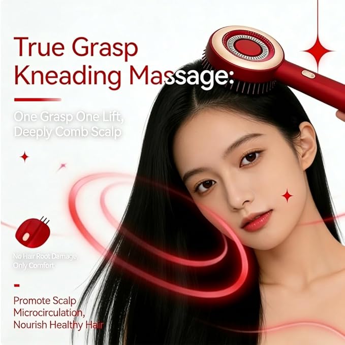 Morlit 2-in-1 Cordless Scalp Massager &amp Hair Detangling Comb – Rechargeable Waterproof Design with Gentle Vibrations for Relaxation Knot-Free Styling &amp Travel – Deep Red