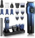 5-in-1 Electric Beard Trimmer Magnetic Replacement Heads Professional Cordless Hair Clippers for Men Rechargeable IPX7 Waterproof Grooming Kit for Face Mustache Body Nose Gifts for Men (Blue)