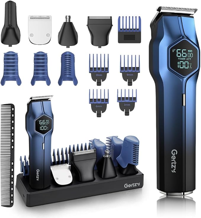 5-in-1 Electric Beard Trimmer Magnetic Replacement Heads Professional Cordless Hair Clippers for Men Rechargeable IPX7 Waterproof Grooming Kit for Face Mustache Body Nose Gifts for Men (Blue)