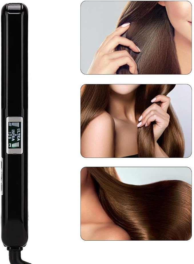 Professional Infrared Hair Straightener and Styling Iron with Flat Plates Hair Care Cold Iron for Repair Damaged Hair LCD Display (Black)