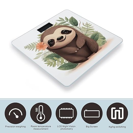 Cute Cartoon Sloth Bathroom Scale Weight Scale for Body WeightHighly Accurate Digital Weighing Machine Clear LED Display Digital Bathroom Body Scale 400lb/182kg