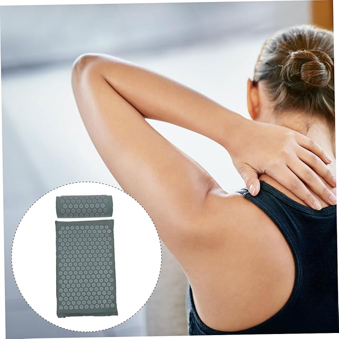 Acupoint Massage Mat and Pillow Set with Carrying Bag Grey Acupressure Massage Mat for Body Relaxation and Neck Back Relief Suitable for Yoga and Health Care