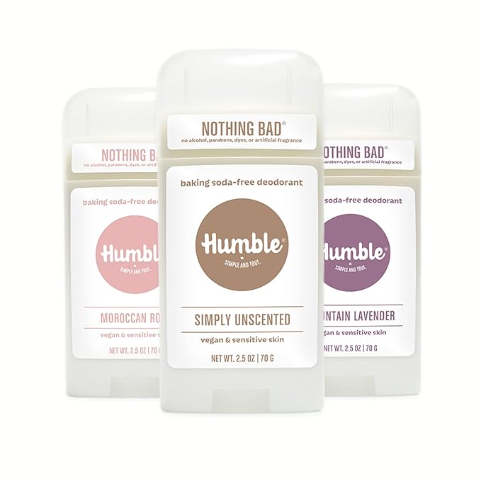 HUMBLE BRANDS Aluminum-Free Deodorant Vegan and Cruelty- free Formulated for Sensitive Skin Simple &amp Sensitive Vegan Lavender Vegan Rose Vegan Unscented) Pack of 3