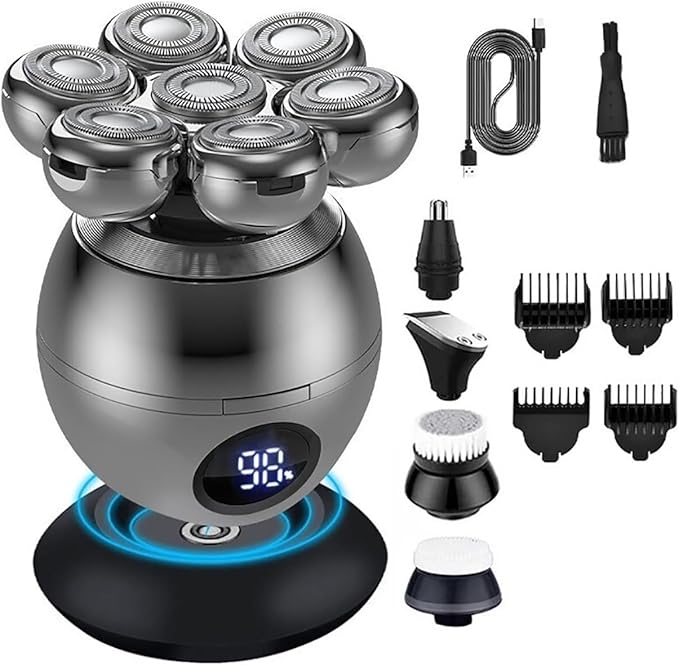 Head Shaver for Men 5 in 1 Electric Head Shaver for Bald Men 7D Floating Cutter Beard Trimmer Clipper IPX5 Waterproof Shaving USB Wireless Charging