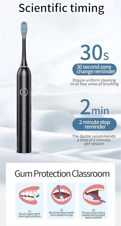 Amailtom Electric Toothbrush with Travel Case Sonic Type for Adults &amp Teens 6 Modes 40000 VPM Electric Motor IPX7 Waterproof 2 Minutes Timer