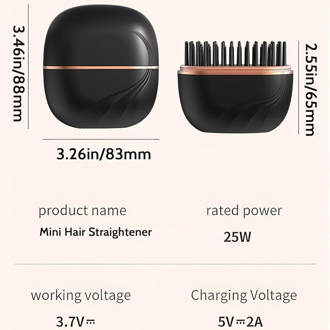 Mini Hair Straightener Cordless Rechargeable 2-in-1 Hair Straightener &amp Curler 3-Speed Temperature Control Fast Heating Anti-Scald Design Lightweight &amp Portable for Travel Home Use (Blac