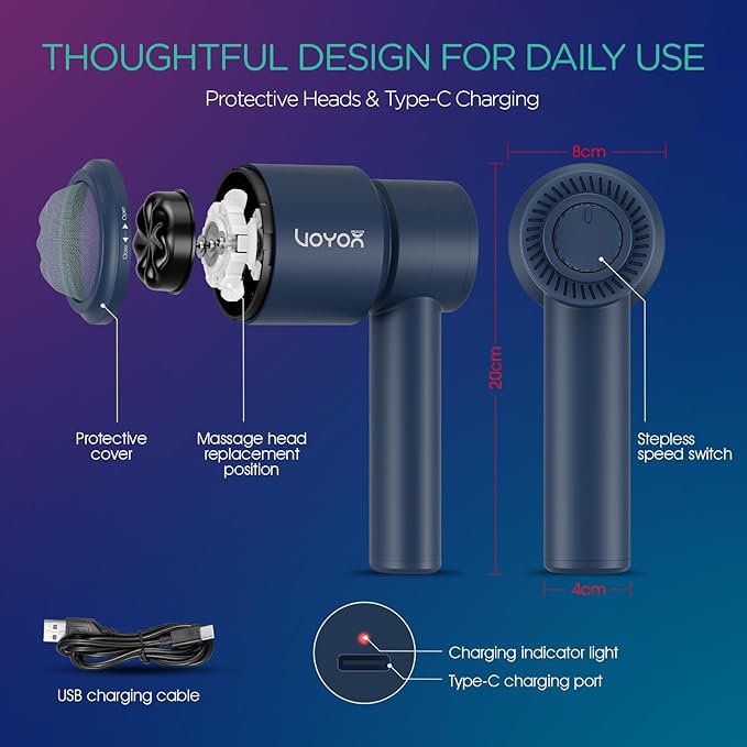 VOYOR-HEALTH Handheld Cellulite Massager Electric Cellulite Remover Body Sculpting Massage with 5 Replaceable Heads for ArmThighCalves Cordless &amp Rechargeable Deep Tissue Massager CM410 (Blue)
