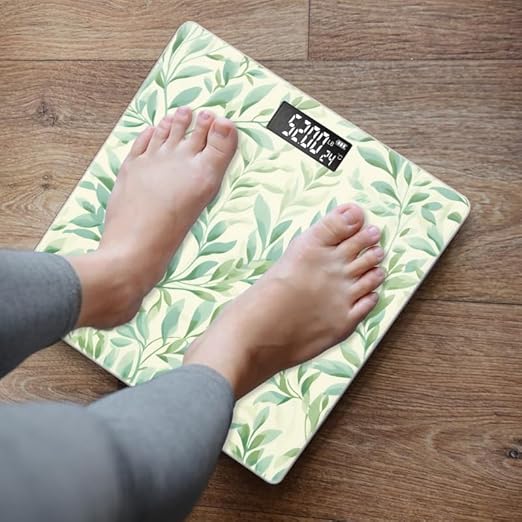 Digital Scale for Body Weight Highly Precision Bathroom Weight Scale 400 lbs with Backlit Display Personalized Scale for Home-Watercolor Light Green Willow Leaves Pattern