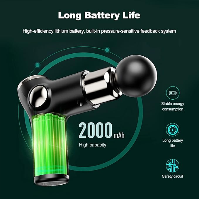 Ergocar Powerful Muscle Massage Gun Deep Tissue 6 Speeds Handheld Electric Body Massager with 4 Heads Super Quiet Portable for Athletes Sedentary Office Worker Touch Screen-Black