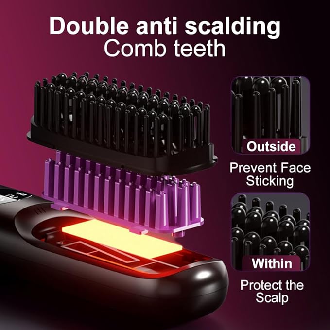 Portable Straightener Brush for Travel USB Rechargeabl Fast Heating Hair Straightener Comb with 3 Temperature &amp LED Display Women Travel Essentials (Black)