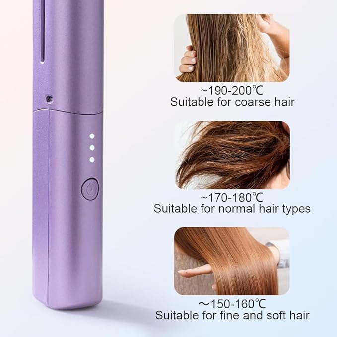 Rechargeable Mini Hair Straightener 2023 New Rechargeable Cordless Hair Straightener Brush Three Temperature Adjustment Straightening Brush 3D Hair Care Comb for Dry and Wet Hair (Green+Pink)