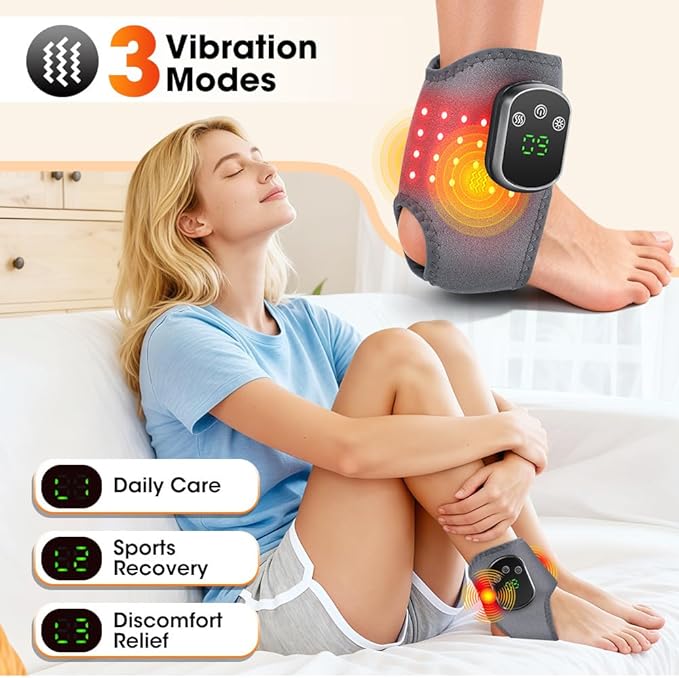 3 in 1 Foot Massager with Heat Red Light Triple Therapy Cordless Portable Ankle Massager 3 Vibration Modes 3 Heat Levels 5 Intensity Levels for Circulation Plantar Fasciitis (Pack of 2)