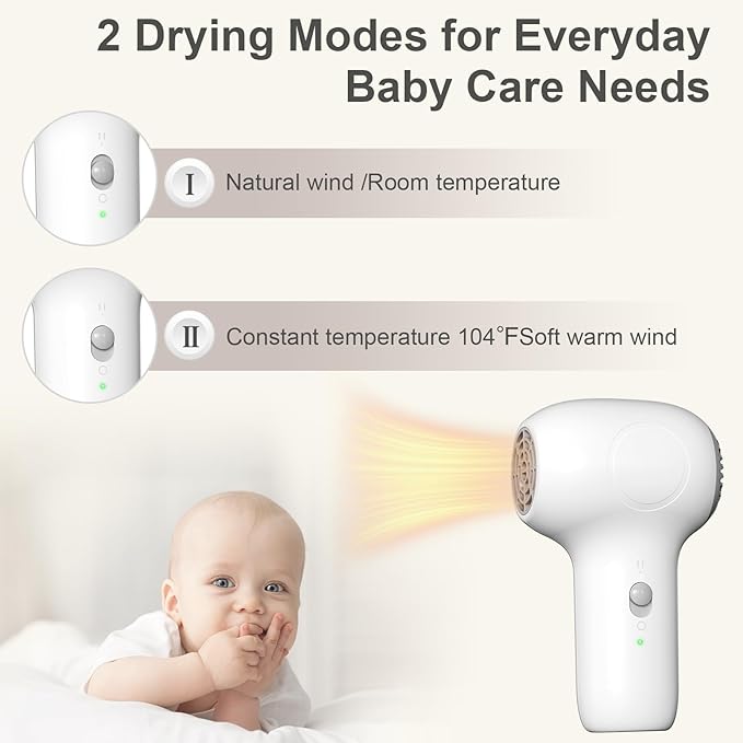 Cordless Hair Dryer for Baby Kids Model with Charging Base Gentle Airflow Mini Hair Dryer Portable Travel Design Small Dryer for Infant Delicate Skin