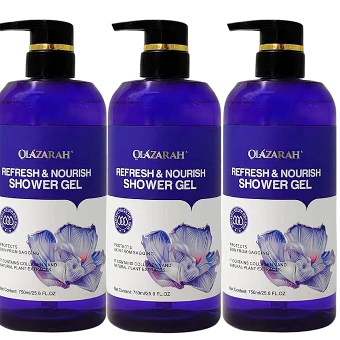 Collagen-Infused Refresh &amp Nourish Shower Gel w/Lavender and Natural Plant Extracts for Cleansing &amp Firming Paraben and Dye-Free (Lot of 3)
