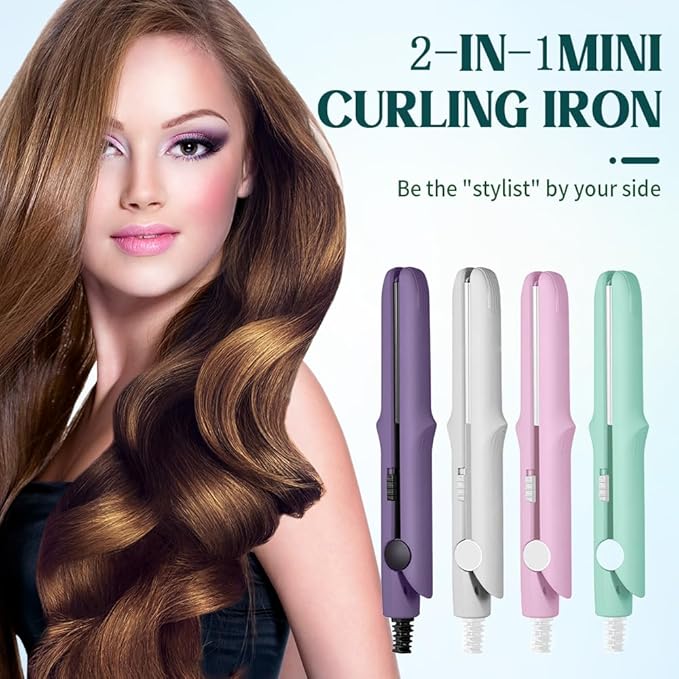 Upgrade 2-in-1 Curling Wand and Flat Iron 2026 Upgrade Mini Dual Purpose Curling Iron Portable Hair Straightener Travel Curling Wand for Women Short and Long Hairs All Hair Types (Orange)