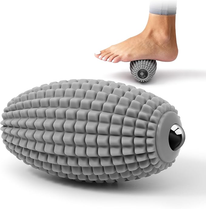 HODEMI Electric Vibrating Massage Roller Handheld Muscle Massager with Ball-Shaped Rolling Head 3 Speed Rechargeable Silicone Massager for Muscle Relaxation at Gym Office &amp Travel (Gray)