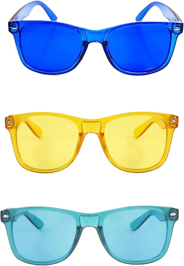 Remote Work Clarity Kit – Color Therapy Glasses 3-Pack for Focus Calm and Screen Breaks – Yellow Blue Aqua Tinted Lenses – Unisex Fit for Remote Workers Students and Gamers