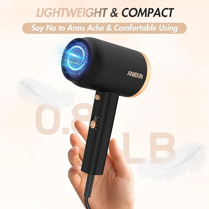 ANIEKIN Hair Dryer 1875 Watts Fast Drying Blow Dryer with Diffuser and Concentrator Compact Lightweight Hair Dryer for Women and Men